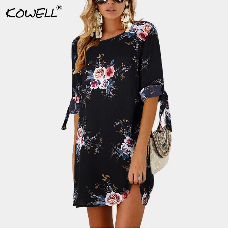 Female Floral Print Mini Dress Plus Size Straight Casual Sundress 2018 Boho Women Summer Half Sleeve O-neck Boho Dress