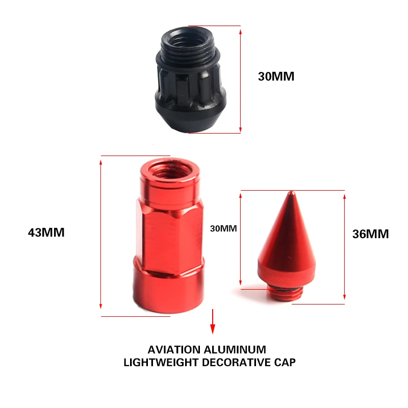 mrhello Car Styling Wheel Nuts M12X1.5/M12X1.25 Racing Composite Nut Anti Theft Steel Lock Wheel Lug Nut Bolt With Spikes