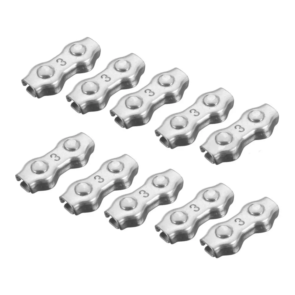 10 Pcs 3mm Duplex Clips Stainless Steel Wire Cable Rope Grips Clamps Caliper