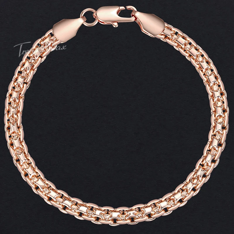 4.5mm Women\'s Bracelet 585 Rose Gold Color Braided Weaving Bismark Link Bracelet For Women Men 18-23cm GB422