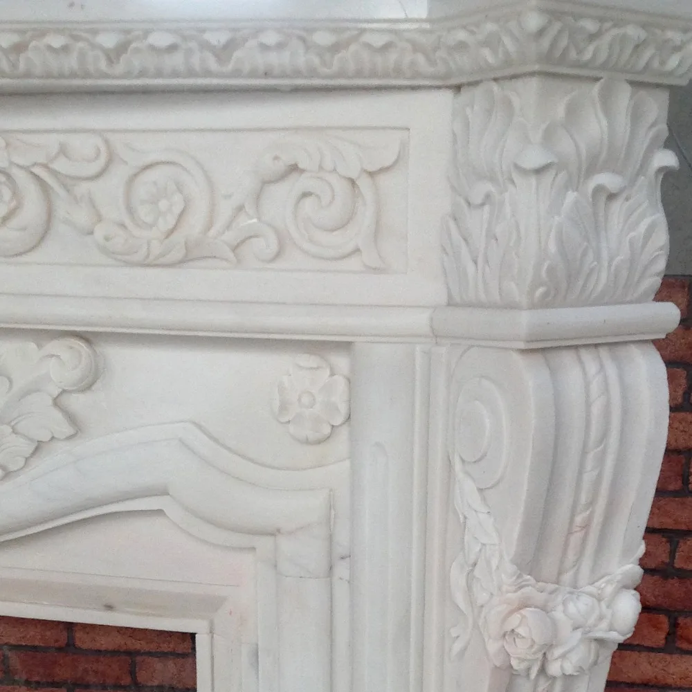 Natural Stone Fireplace Mantel Carved Marble Firebox Surround Luxurious European Style Chimney Furniture