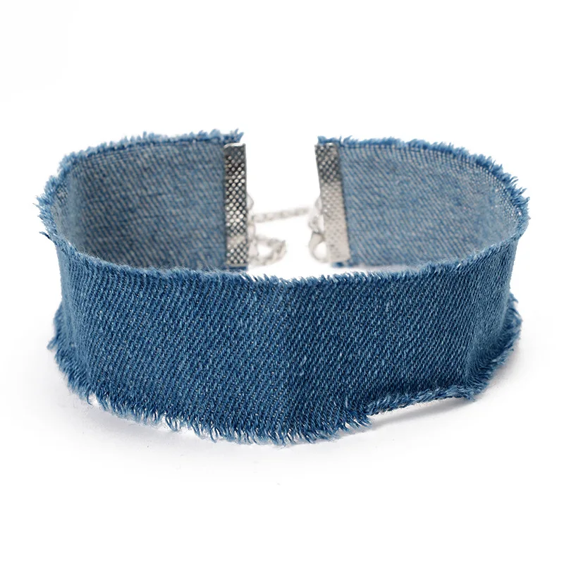 Blue Denim Choker Necklace For Women Tassel Jeans Chokers Chocker tattoo choker for Female