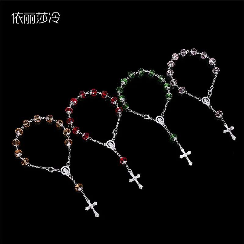 

48 Pieces / Jesus Cross Bracelet Rosary Crystal Jesus Jewelry Central Rosary Mercy Sacred Rosary Religious Icon Beaded Bracelet