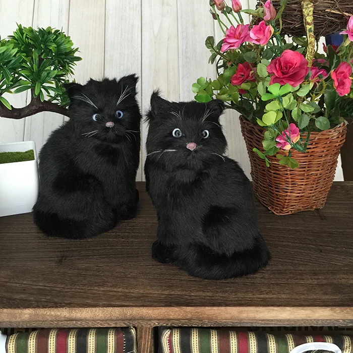 a pair of simulation sitting cat toys polyethylene & furs black cat models about 18x12x11cm 1734