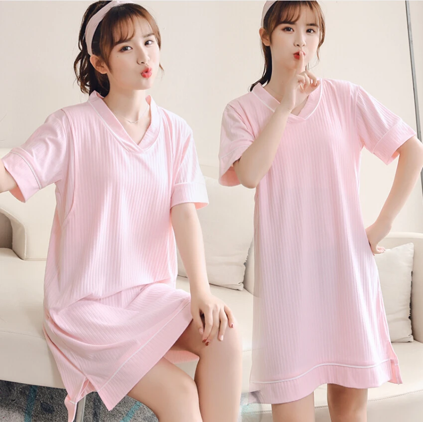 2019 For Pregnant Women Breastfeeding Pajamas Short-Sleeved Month Home Service Nursing Clothes Cotton Maternity Dress Sleepwear