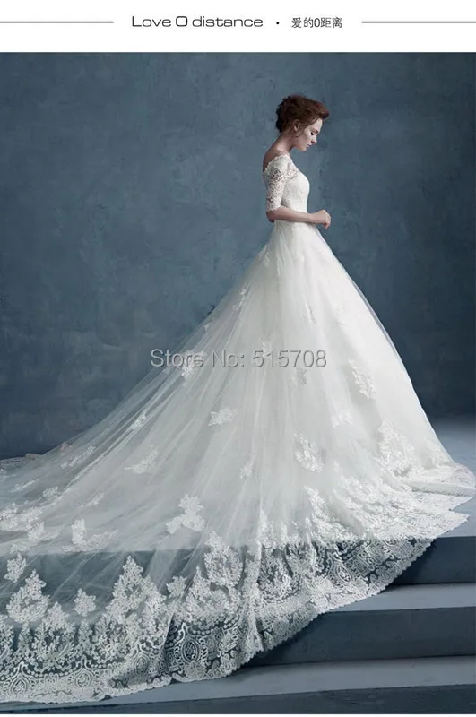 Gorgeous Lace Wedding Dresses Off The Shoulder Cathedral Train With Half Sleeves Bridal Gown Handmade Lace Wedding Dress