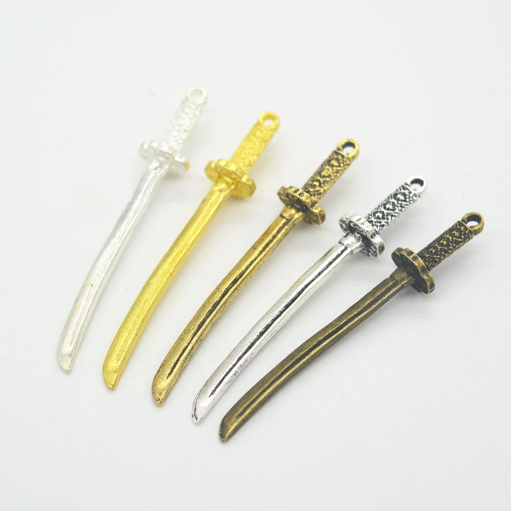 

Free shipping 50pcs 50*8mm multiple colour Japanese samurai sword Charm Fit Bracelet Necklace DIY Jewelry