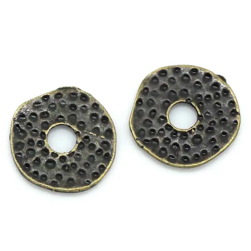 DoreenBeads Zinc Alloy Hammered Spacer Beads Round Antique Bronze Dot Carved DIY Jewelry 11.5mmx11mm,Hole:Approx 2.8mm, 100PCs