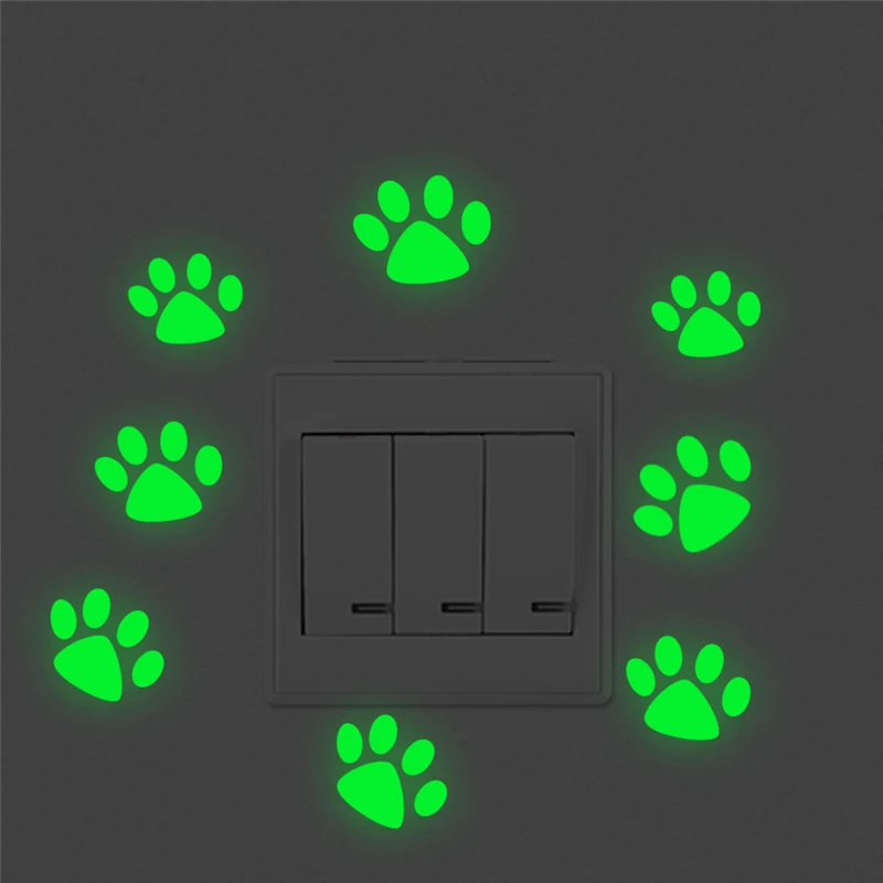 cute cat dog footprint luminous switch stickers kids rooms home decor glow in the dark fluorescent wall decals vinyl mural art