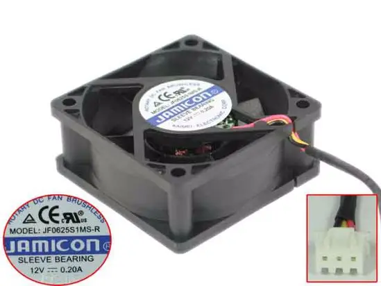 Jamicon JF0625S1MS-R DC 12V 0.20A 60x60x25mm 3-Wire Server Square Fan