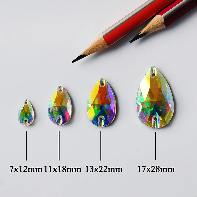 Crystal AB Sew On Rhinestones Tear Drop DIY Crafts Accessories Glass Crystals Jewelry Decorations Diamond Stones For Garment