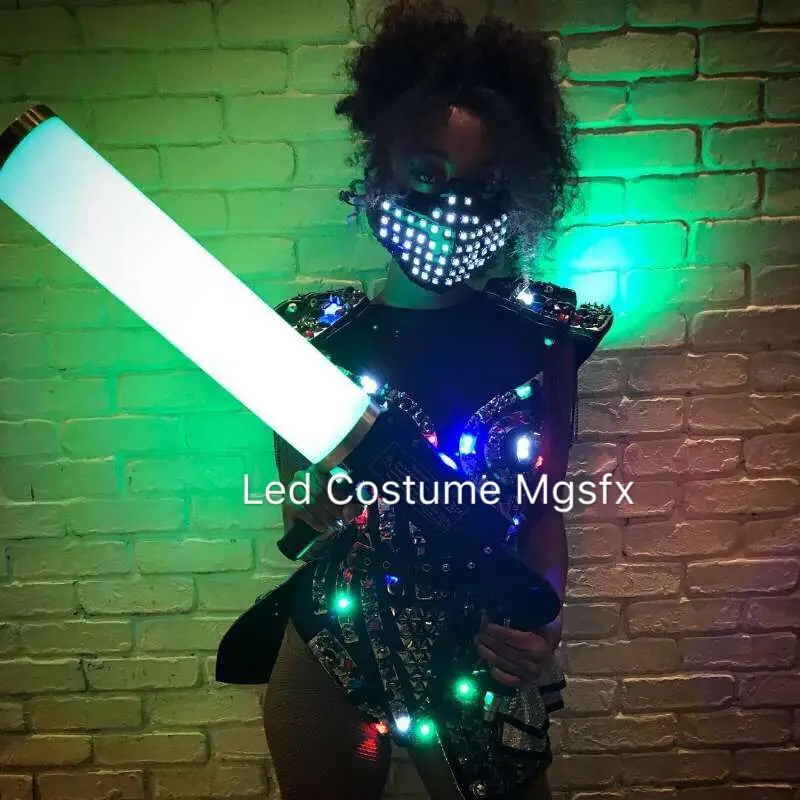 Sexy Women Laser LED Costumes Ladies Nightclub LED Suit / Girls Disco LED Light Dress