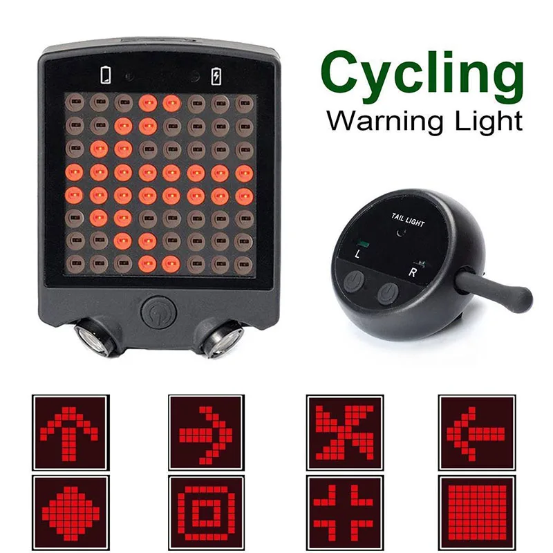 Bicycle Turn Signal Light 64 LED 15 Lumen Rechargeable Waterproof Wireless Bike Turning Warning Taillight