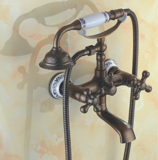 

Retro Phone Shape Bronze Shower Mixer Antique Brass Wall Mounted Shower Sets Bathroom Shower Mixer Taps SF1025