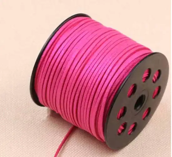 Hot Pink-Free Shipping 100Yds Glitter Metallic Flat faux Leather Suede Cord, 3mm Cord,Faux Suede Cord for Bracelets 3mm