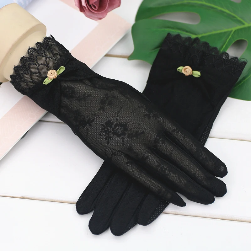 

Sunscreen Gloves Lady Thin Summer Driving Anti-skid Touch Screen Mittens Lace Cycling Elastic Ice Silk Sunshade Hand Muff H3081