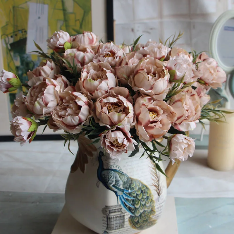 Wedding Bouquet European Pretty Party Mini Peony Silk Artificial Flowers Bride Bouquets For Home Wedding Centerpiece Decorations