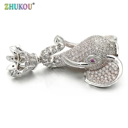 32*48mm Brass Cubic Zirconia Elephant Charms Pendants DIY Jewelry Bracelet Necklace Making, Model: VD359