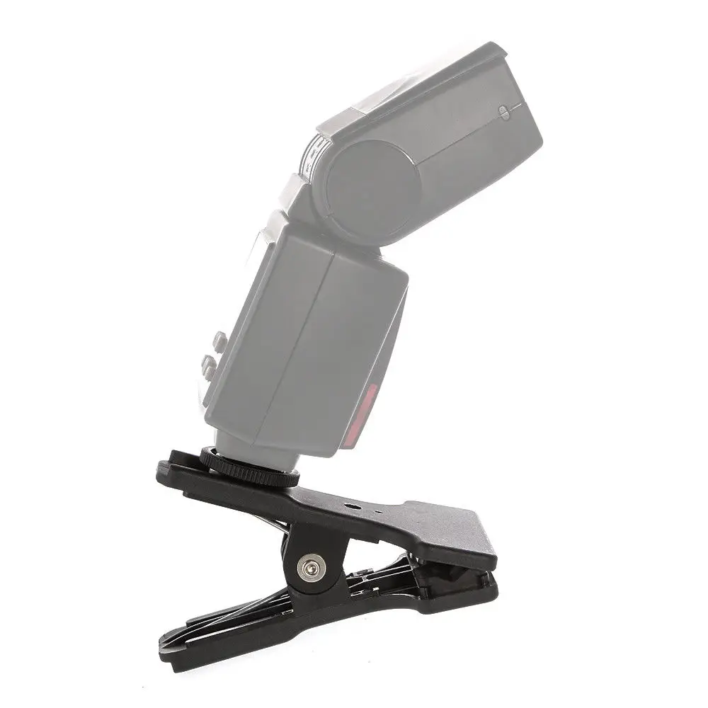 Universal Metal Clip Clamp Flash Reflector Holder w/ Dual Cold Shoe Mount for Studio Backdrop Slr Camera