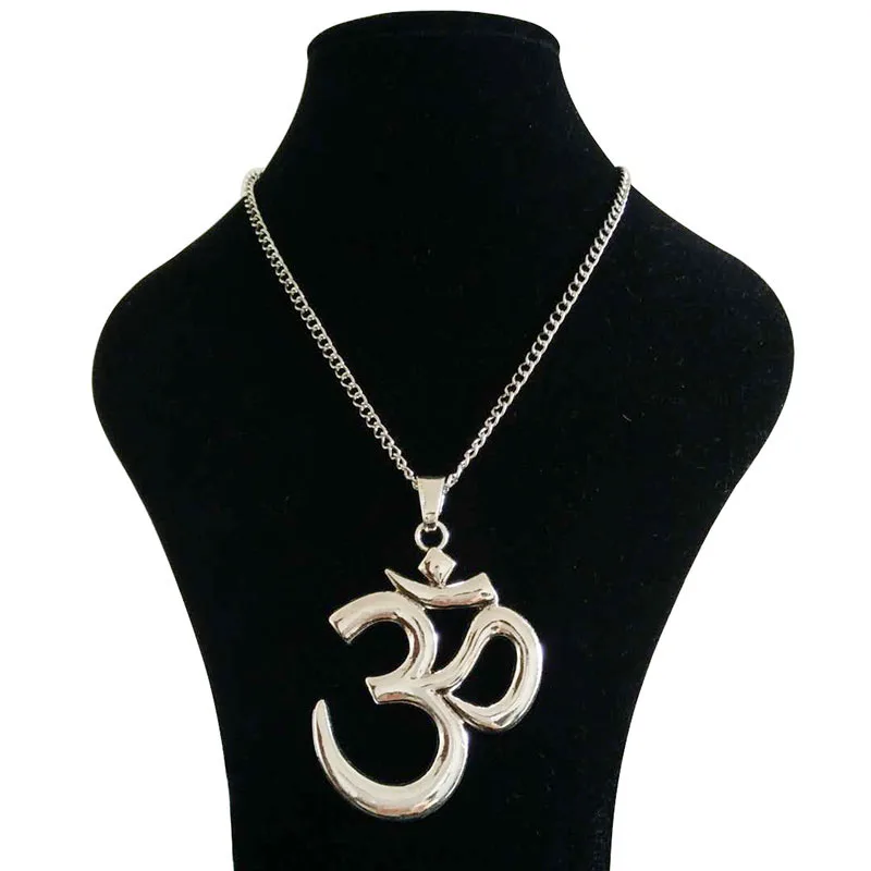 1 x Tibetan Silver Large Abstract Hindu OM AUM Symbol Yoga Buddhist Pendant Necklaces On Long Chain Lagenlook 34\