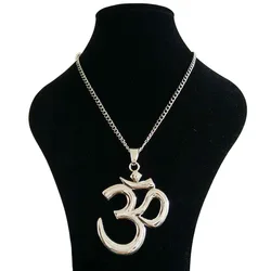 1 x Tibetan Silver Large Abstract Hindu OM AUM Symbol Yoga Buddhist Pendant Necklaces On Long Chain Lagenlook 34