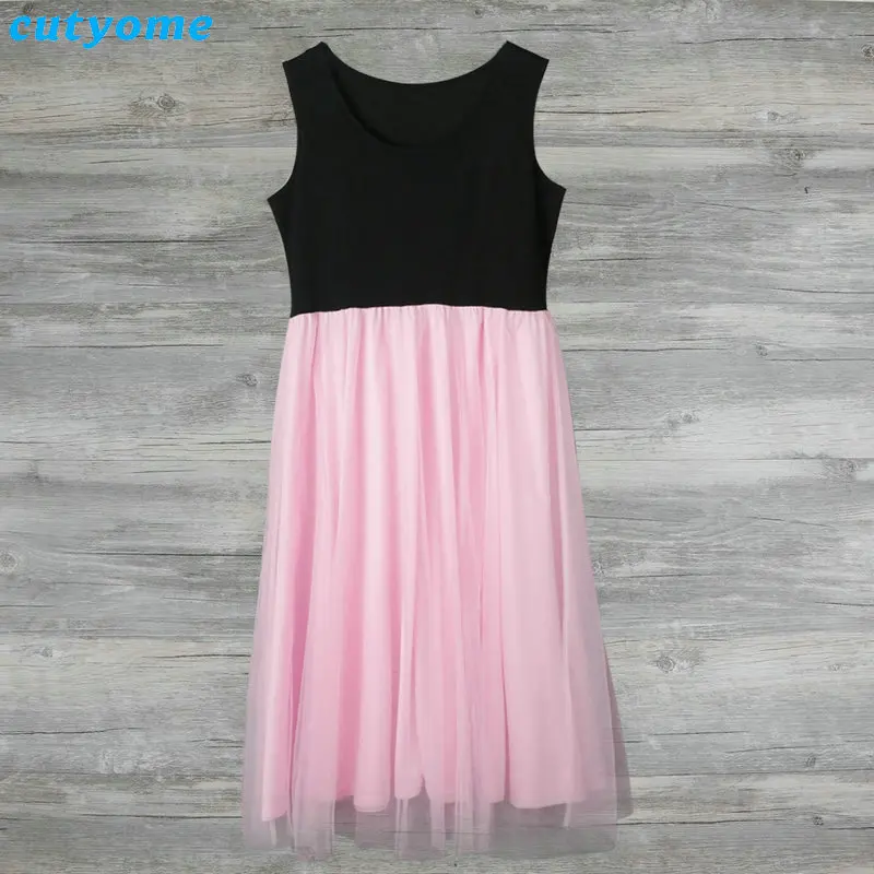 Matching Mom And Daughter Family Clothes Dresses Sleeveless Pink Mesh Patckwork Tutu Dress For Princess Mommy And Me Outfits