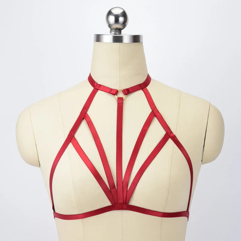 

Red Cupless Bra Womens Open Chest Cage Bra Fetish Body Harness Belt Crop Top Bondage Lingerie Harajuku Style Harness O0552