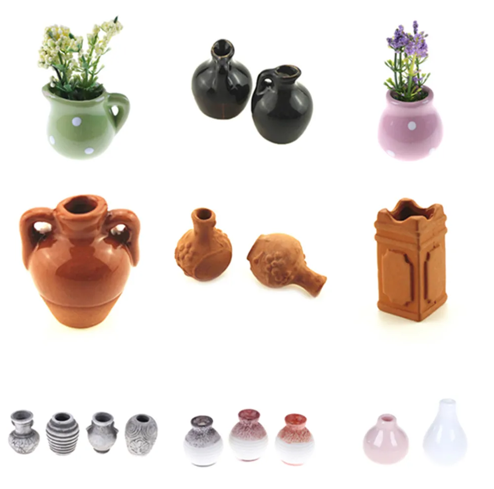 1:12 Mini Flower Pot DIY Handmade Doll Houses Kitchen Pottery Ceramic Ornament Decor Vase Dollhouse Miniatures