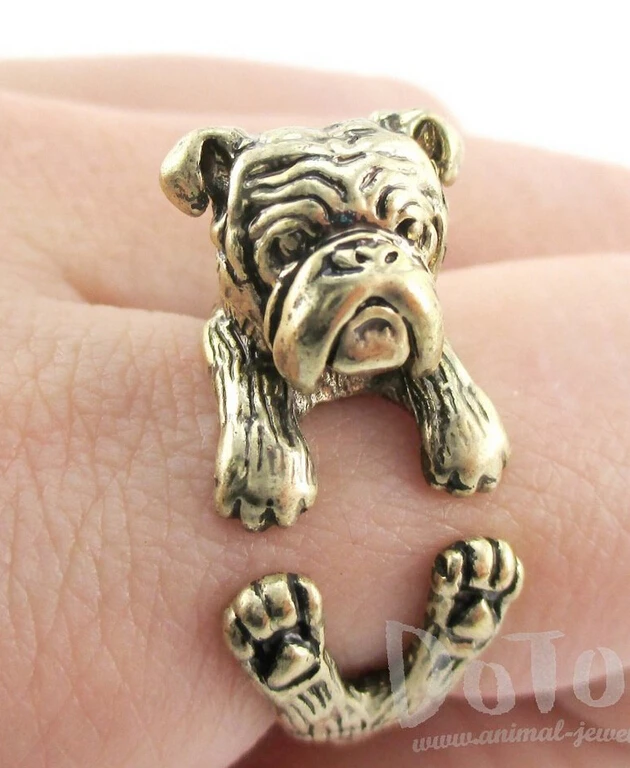 newest wholesale punk English bulldog Ring free size hippie animal bulldog Ring jewelry for pet lovers 12pcs/lot