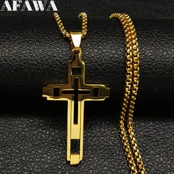 Cross Stainless Steel Choker Necklace for Man Gold Color Men's Chain Necklace Jewelry corrente masculina N1173S02