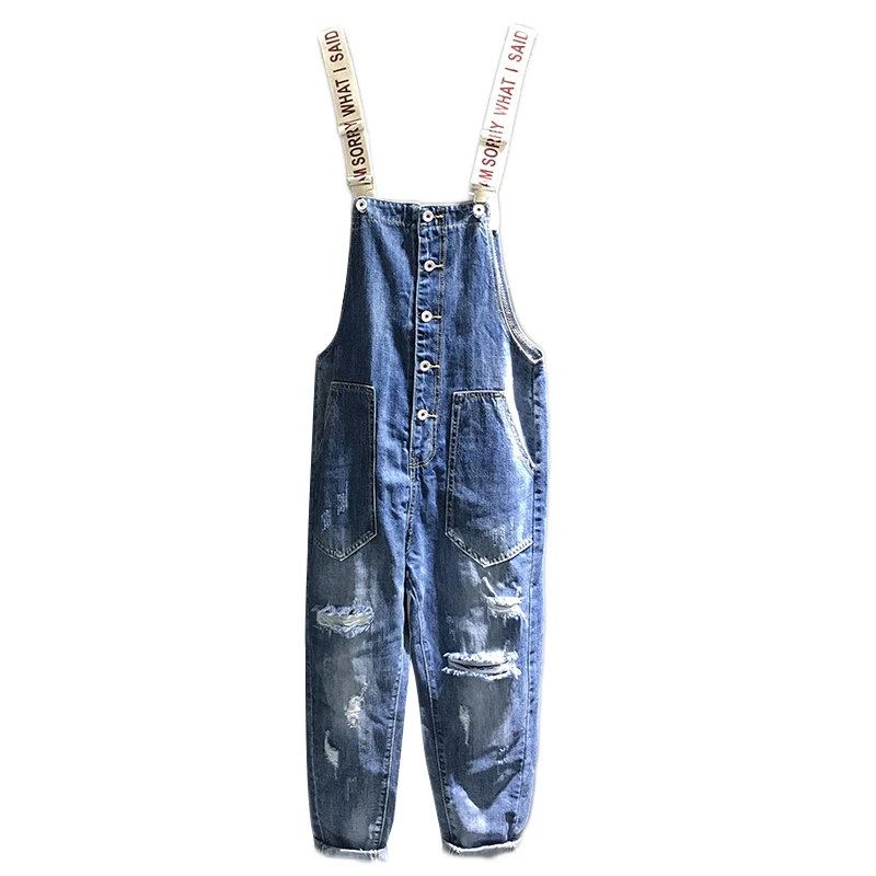 Casual Overalls Jeans Bib Pants Women Loose Bib Pant Women Hole  Streetwear Jeans Classic Overalls