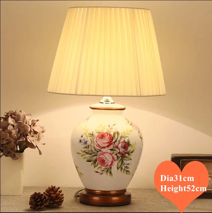 Chinese style white flower ceramic Table Lamps Fashion dimmer/touch fabric  E27 LED lamp for bedside&foyer&studio&tea room MF005