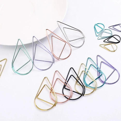 24pcs/lot Cute Colored Water-drop Shaped Metal Clips Metal Bookmark Stationery School Memo Clip Office Supplies (tt-3023)