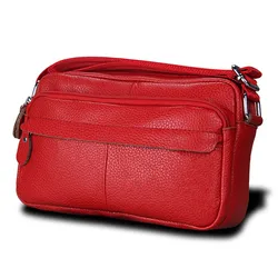 Bolsos casuales de cuero de vaca genuino para mujer, bolsos de mensajero coreanos con una sola cremallera, bolsos de mensajero sólidos, bolso cruzado suave con bolsillo para teléfono, bolso de caja femenino