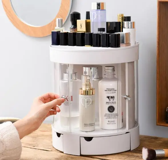 

1PC New 360-degree Rotating Makeup Organizer Box Brush Holder Jewelry Organizer Case Jewelry Makeup Cosmetic Storage Box OK 0684
