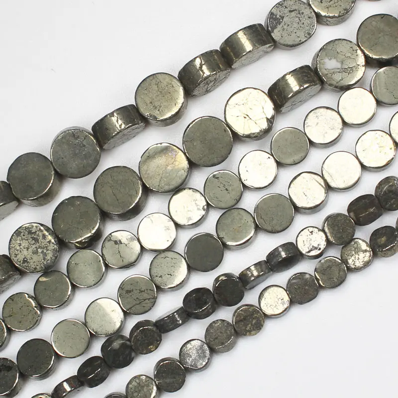 Natural Pyrite,6-10mm Coin shape beads 15inch , For DIY Necklace Bracelat Jewelry Making