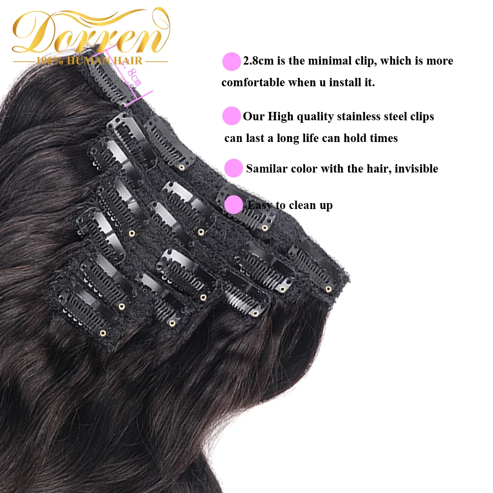 Doreen 100G 120G Body Wave Brazilian Machine Made Remy Hair #1 #1B #2 #4 #8 Clip In Hair Extensions 16 to 22 Human Hair Clips