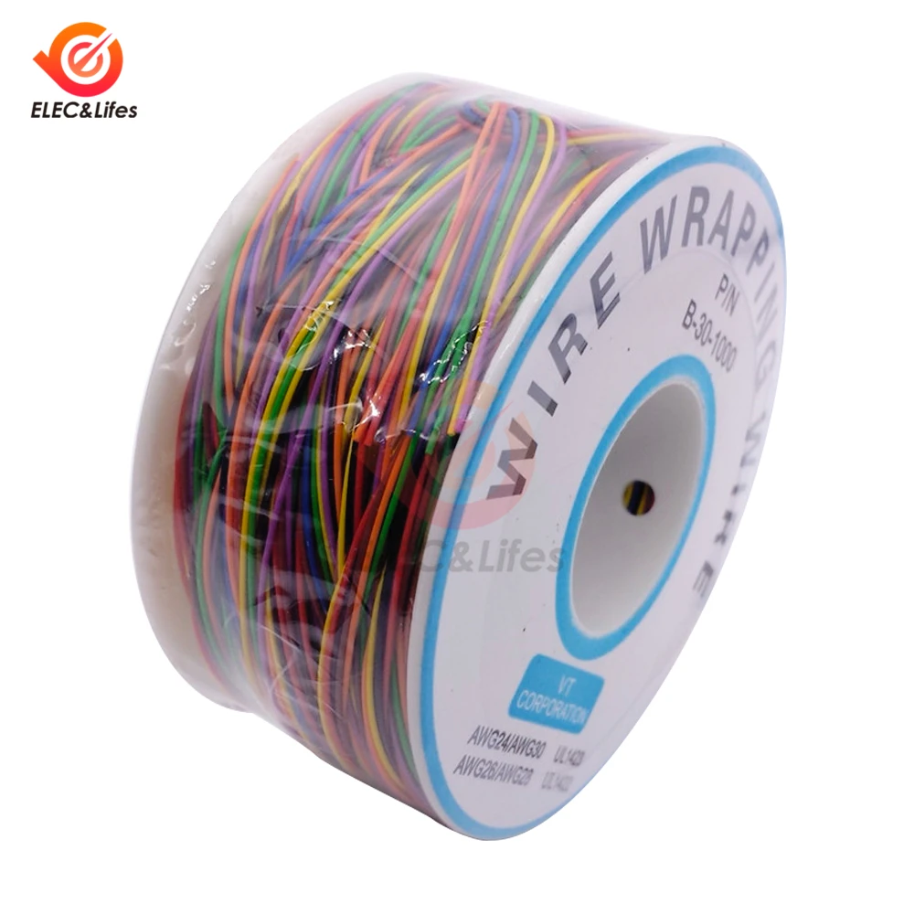 B-30-1000 UL1423 PVC insulation Line Colored 30 AWG Aviation Cable P/N PCB Board Jumper Wire Wrapping 0.25mm Tinned Copper Wire