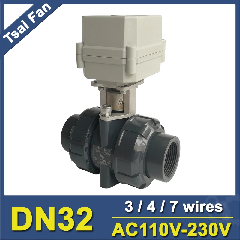 

BSP/NPT 1-1/4'' UPVC True Union Electirc Valve AC110-230V 3 pieces type DN32 Plastic Actuated Valve 10NM On/Off 15 Sec CE IP67