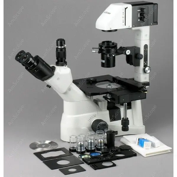 AmScope Inverted Infinity-corrected Phase-contrast Trinocular Compound Microscope 40X-1200X + 9MP USB 2.0 Camera