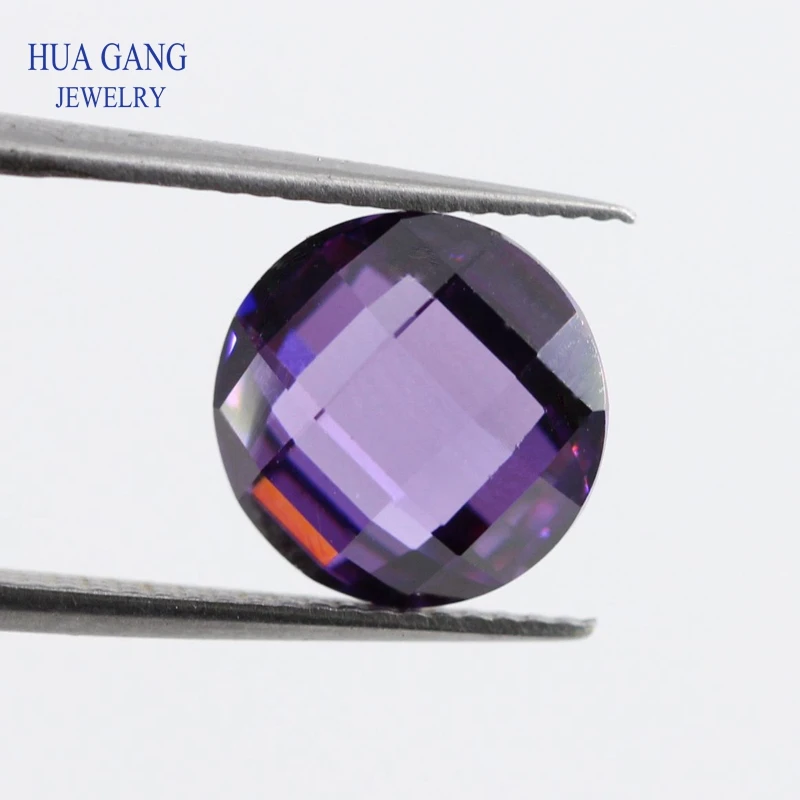 Purple Cubic Zirconia Stone Round Shape Double Checkerboard Cut Loose CZ Stone Synthetic Gems For Jewelry 4~14mm