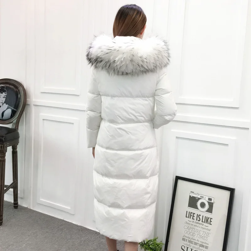 2020 White Duck Down Jacket Women Long Winter Coat Hooded Fox Fur Collar Fashion Overcoat Female Puffer Jacket JL-1805 KJ2622