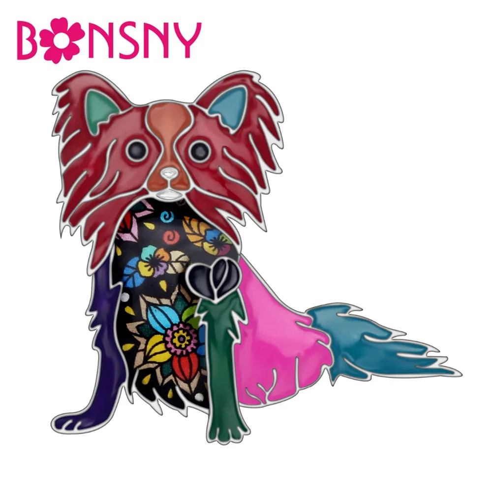 

Bonsny Enamel Alloy Fashion Papillon Dog Brooches Cute Animal Clothes Scarf Decoration Pets Jewelry Pin Gift For Women Girls Kid