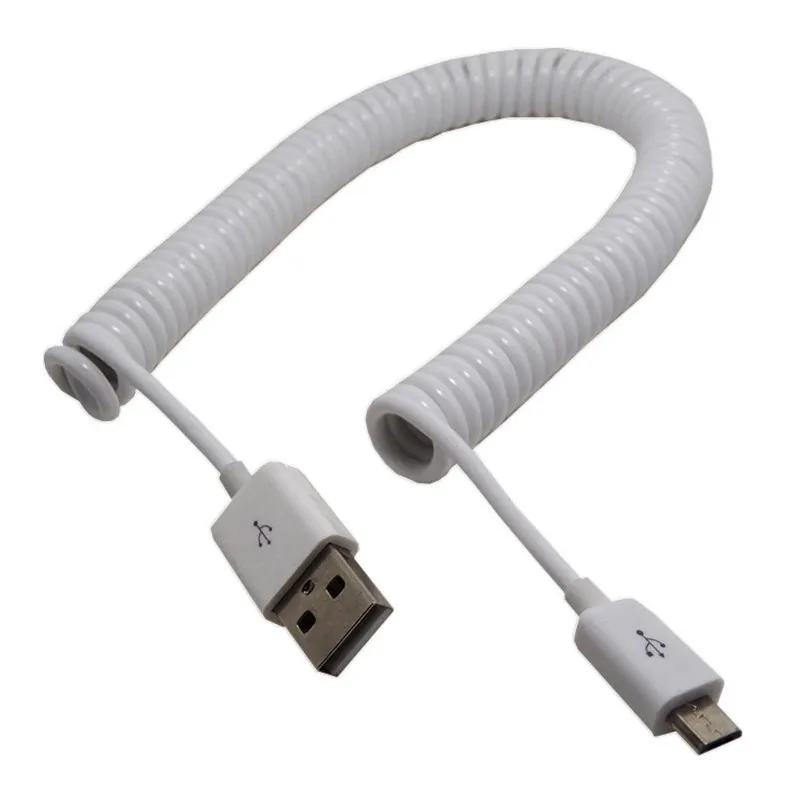 2,5 m veeropgerolde USB 2.0 mannelijk naar micro USB 5-pins datasynchronisatie oplader stretchkabel voor mobiele tablet