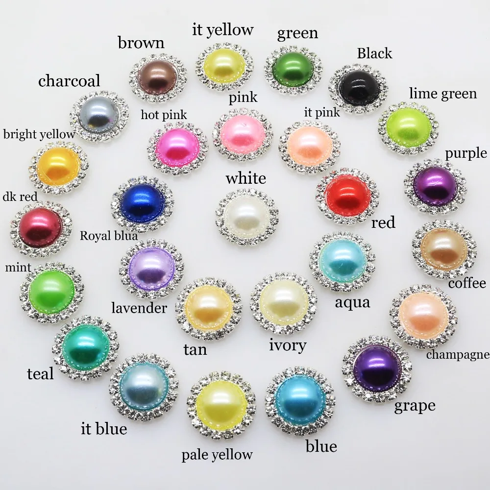 Metal Applique 10Pcs 20MM Pearl Rhinestone Buttons, DIY Wedding Scrapbook, Ornaments And Hair Center Decoration