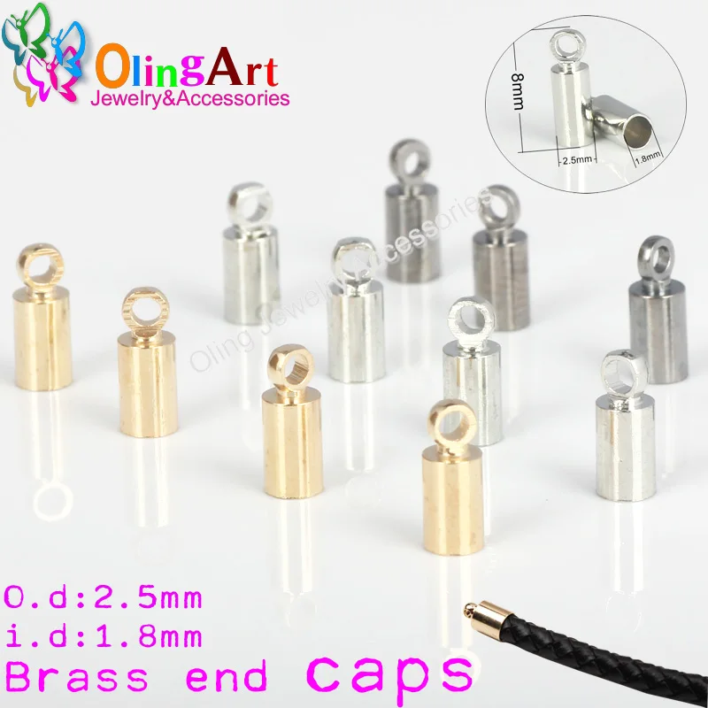 

OlingArt 2.5mm Round Leather Cord Brass Bell Buckle Clasps Hooks for choose End Caps Silver-color DIY Jewelry making Findings