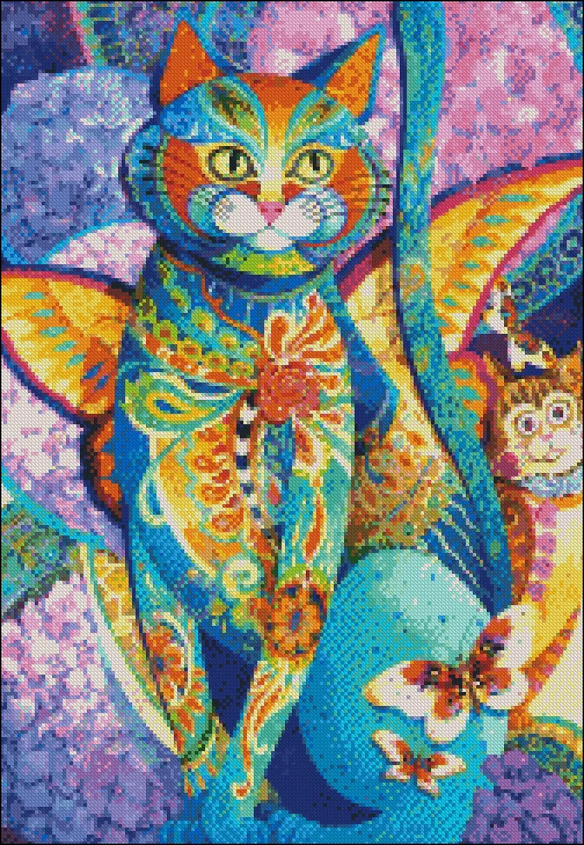 Embroidery Counted Cross Stitch Kits Needlework - Crafts 14 ct DMC DIY Arts Handmade Decor - Feline Fiesta