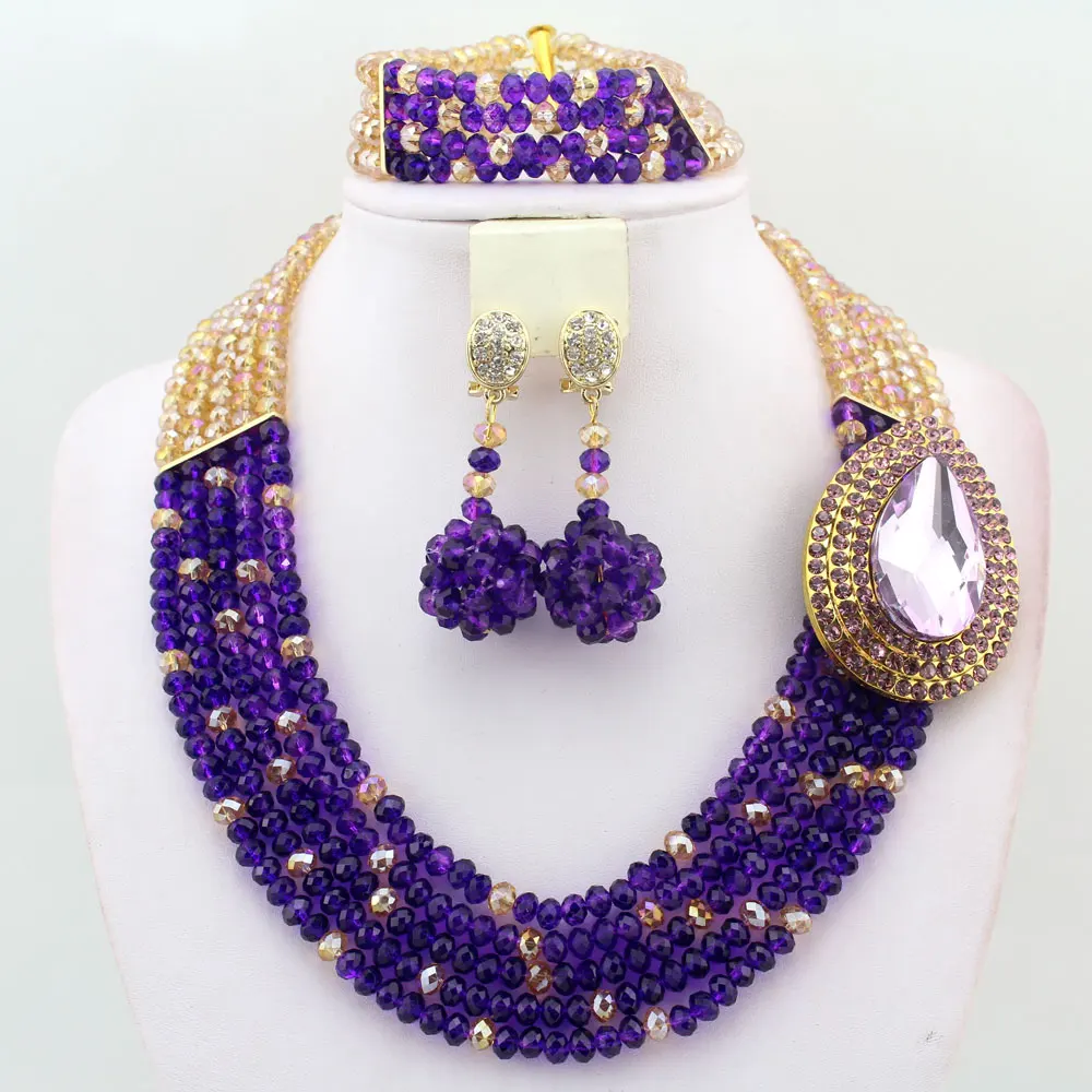 

Purple African Beads Jewelry Set Crystal Beads Necklace Set nigerian wedding bridal jewelry set W7074