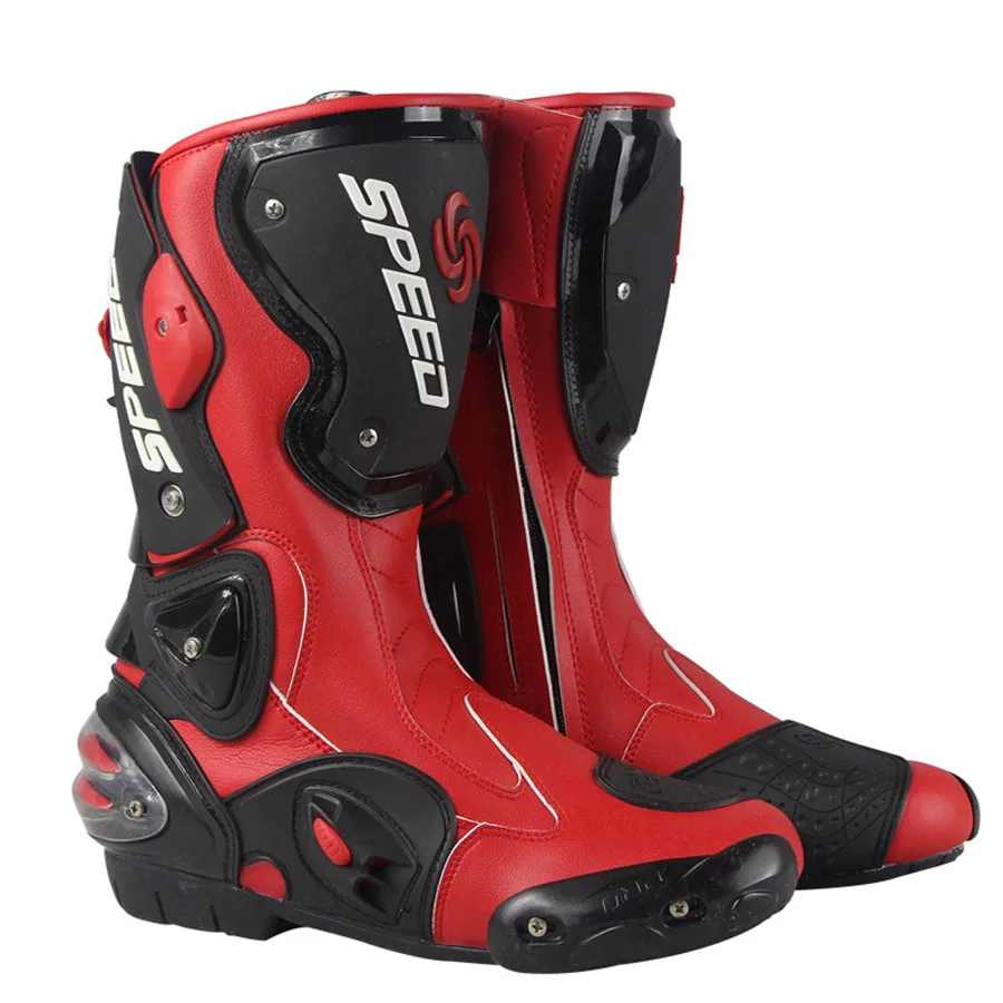 Pro-biker Speed Mid-calf Protective Gear Motorcycle Boots Moto Shoes Motorcycle Riding Racing Motocross Boots Black Red White