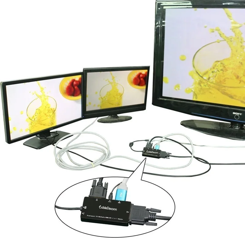 Multi-Function Displayport to Hdmi/Dvi/Vga Adapter Cable &Audio Converter Supports 3 Monitors At the Same Time